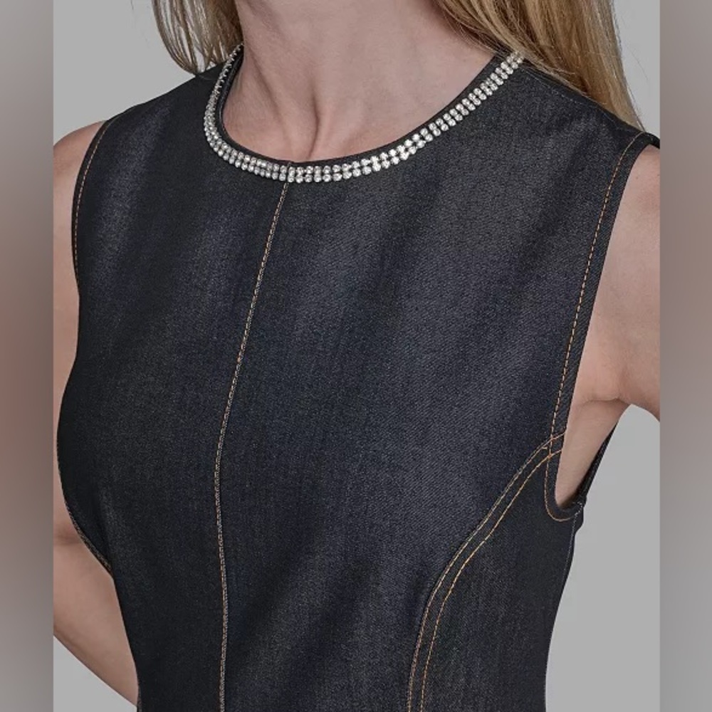 NEW BCBG Rhinestone Applique Sleeveless Dark Denim Dress size 4 NWT - Picture 5 of 15